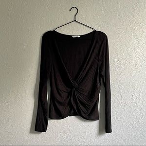 Tie Detail Ribbed Long Sleeve Top